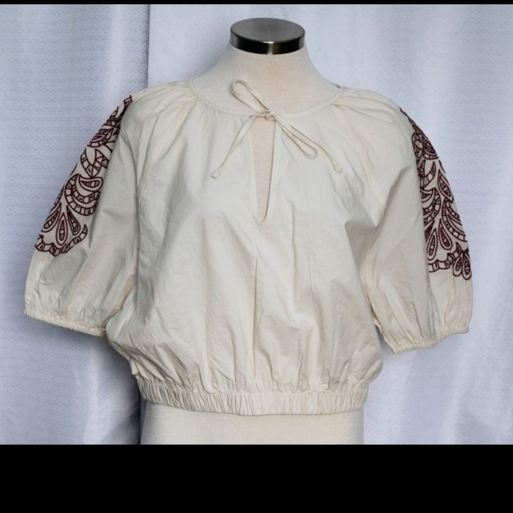 Boho Embroidered Cream Womens Top Xs New Summer Short Sleeve Target